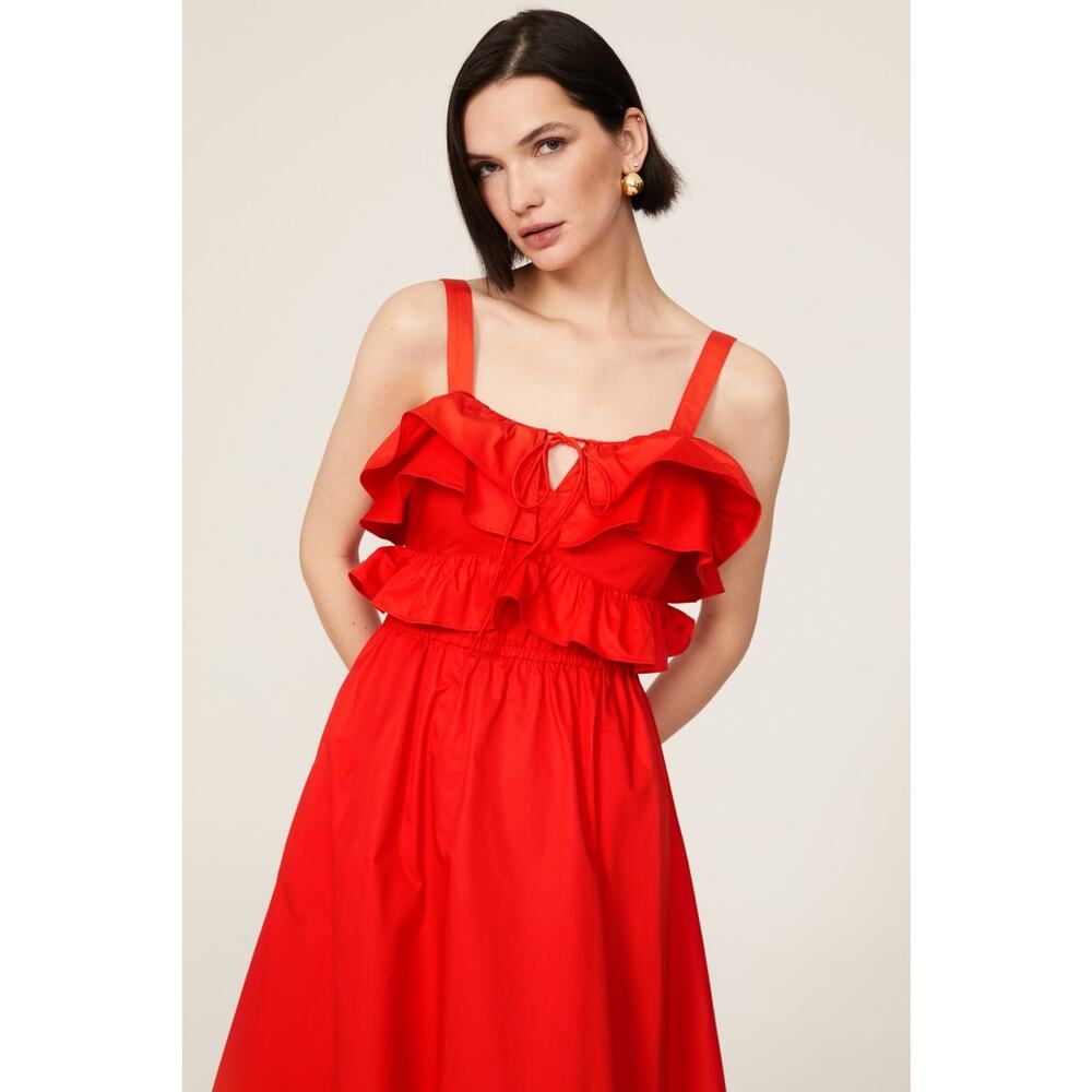 Jason Wu Solid Red Ruffled A-Line Sleeveless Squa… - image 4